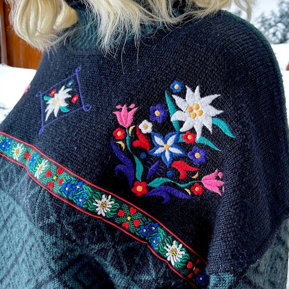 Vintage Obermeyer Floral Fair Isle Wool Ski Sweater Mock Neck Medium - Picture 5 of 8